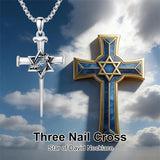 Sterling Silver Star Of David  Cross Pendant Necklace