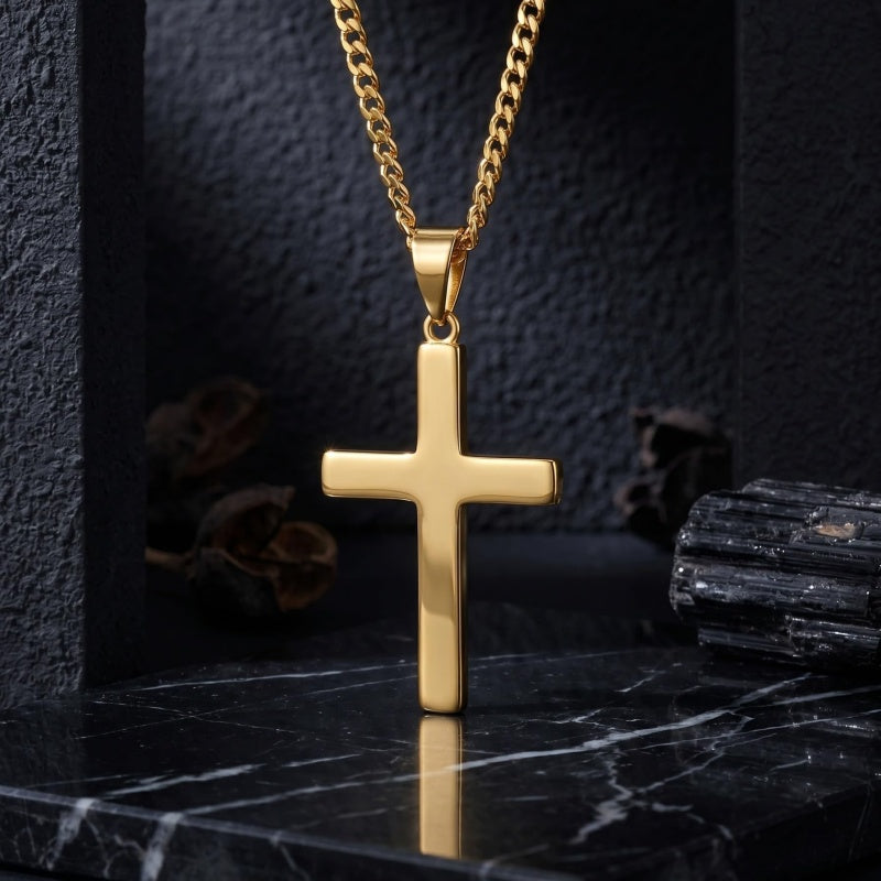 Cross Pendant Necklace for Men 14K Gold Plated Minimalist Christian Jewelry Religious Gift