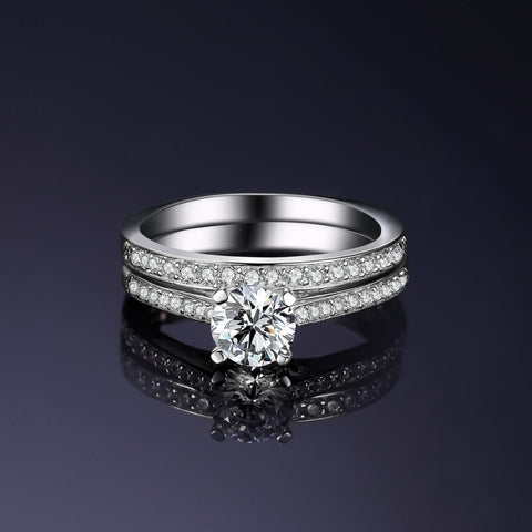 14K Gold Plated 1CT Cubic Zirconia  Wedding Eternity Band Engagement Ring Set for Women