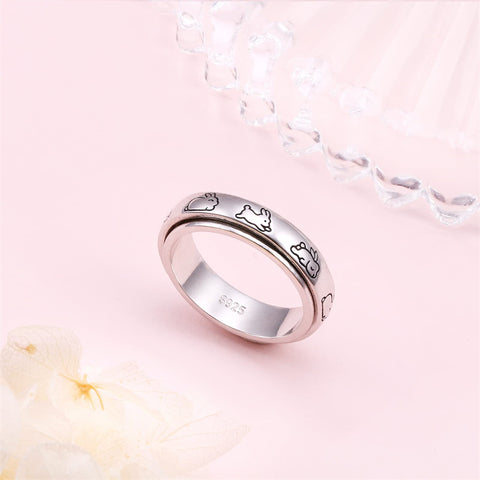 Spinner Fidget Ring S925 Sterling Silver Anxiety Worry Band Fidget Stress Relieving for Women Men