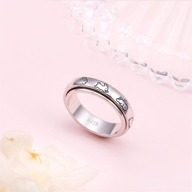 Spinner Fidget Ring S925 Sterling Silver Anxiety Worry Band Fidget Stress Relieving for Women Men