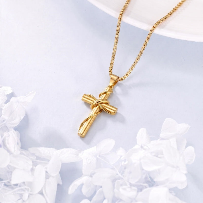 14k Gold Plated Cross Deer Antler Celtic Knot Sword Twisted Rope Cross Pendant Necklace for Men