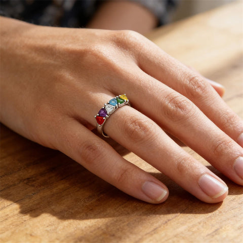 Sterling Silver 2-5 Birthstones Family Ring Gifts for Mother's Day
