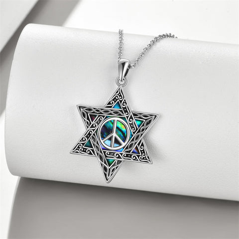 Star of David Necklace Sterling Silver Cross/Chai/Peace Sign/Tree of Life Abalone Shell Jewish Jewelry for Women Men