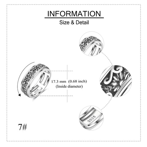 Fidget Ring Sterling Silver Spinner Ring for Women Sunflower/Daisy/ Spinning Ring Fidget Jewelry Gifts for Women Men