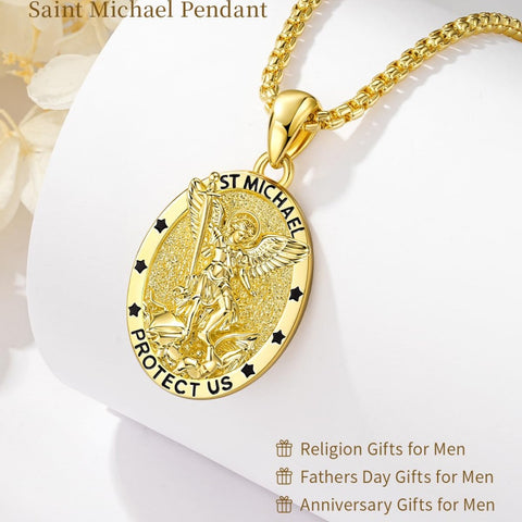 Patron Saint Medals Protection  14K Gold Plated Necklace for Men