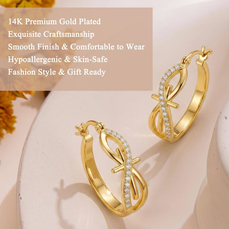 14K Gold Plated Cross Hoop Earrings  for Women Birthday Mothers Day Christmas Jewelry Gift