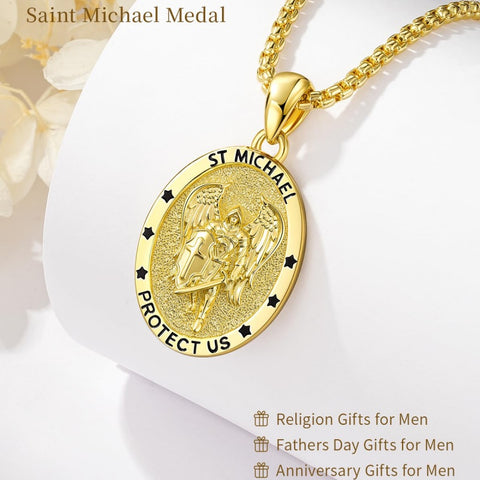 Patron Saint Medals Protection  14K Gold Plated Necklace for Men