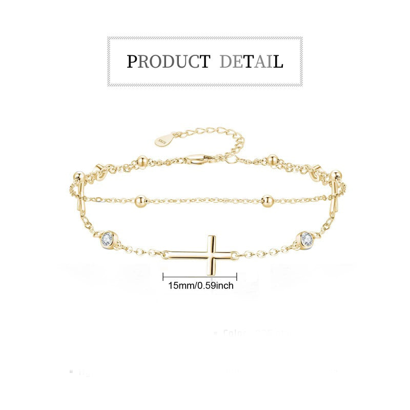 14K Gold Plated  Faith Cross Religious  Double Layered Anklet