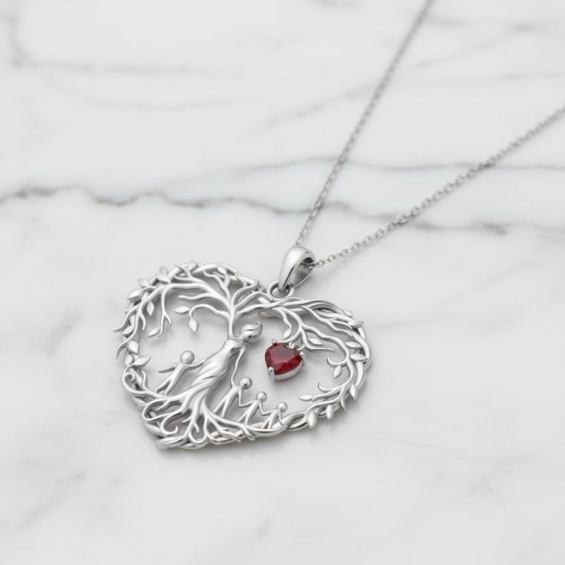Sterling Silver Heart Pendant Birthstone Tree of Life Mother Child Family Necklace