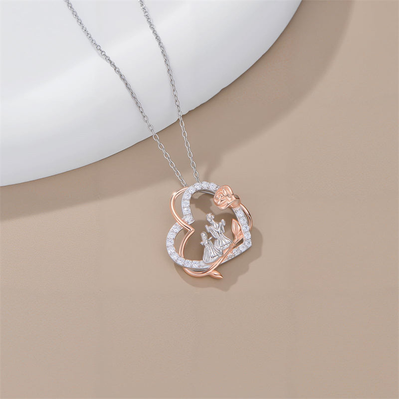 Sterling Silver Mother Daughter Pendant Necklace Engraved with Love You