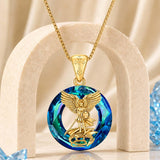 14K Gold Plated Blue Crystal Saint Protection Pendant Necklace Amulet Baptism Gift