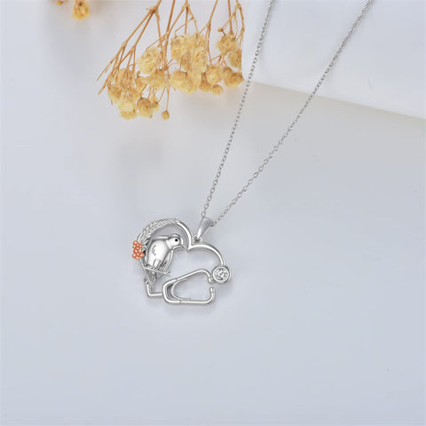 Sterling Silver Stethoscope Hummingbird Pendant Necklace