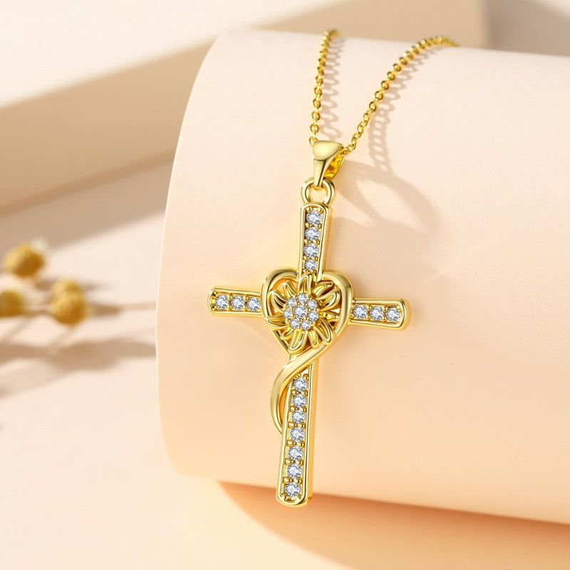 14K Gold Plated Cross Necklace for Women