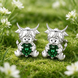 Sterling Silver 12 Month Birthstone Highland Cow Stud Earrings Christmas Gift