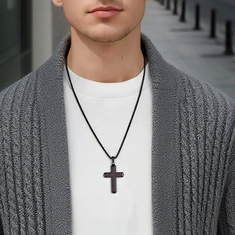 14K Gold Plated Wooden Abalone Shell Cross Pendant Necklacefor Men