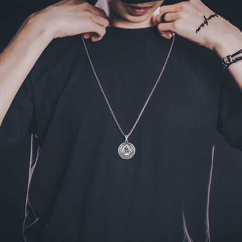 Sterling Silver Memento Mori Gothic Skull Amulet Pendant Necklace for Men