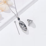 Sterling Silver Oval Paw Prints Dog FootPrints  Heart Rabbit Urn Necklace for Ashes Keepsake Jewelry for Women