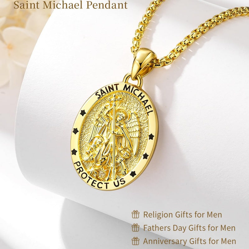 Patron Saint Medals Protection  14K Gold Plated Necklace for Men