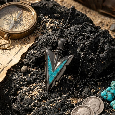 Malachite Turquoise Arrow Pendant Necklace for Men