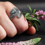 Sterling Silver Turquoise Vintage Adjustable Sunflower Dragonfly Butterfly Feather Tree of Life Spoon Ring