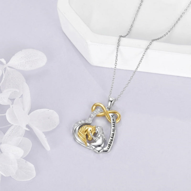 Sterling Silver Bunny Girl Pendant Necklace With Engraved Always in My Heart