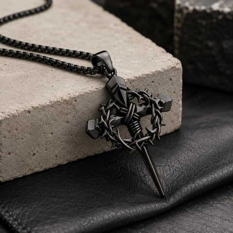 Crown of Thorns Religious Nail Cross Pendant Necklace