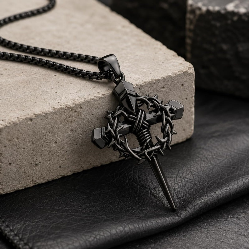 Crown of Thorns Religious Nail Cross Pendant Necklace