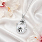 14K  White Gold Plated White Opal Flower Pendant Necklace Birthday Anniversary Jewelry Gifts for Women