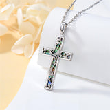 Sterling Silver Abalone Shell Bee Butterfly Dragonfly  Hummingbird Ladybug Cross Pendant Necklace for Women