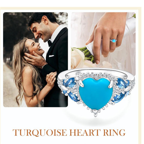 Sterling Silver Heart Sleeping Beauty Turquoise  Engagement Ring for Women