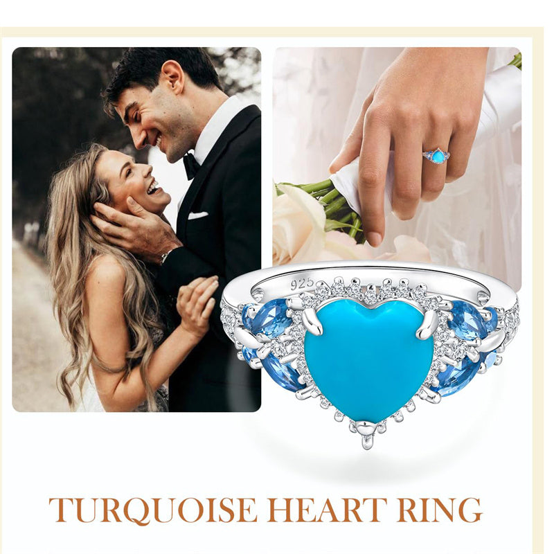 Sterling Silver Heart Sleeping Beauty Turquoise  Engagement Ring for Women