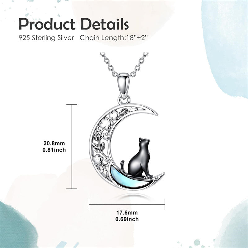 Sterling Silver Moonstone Wolf Cat Koala  Lion Moon Pendant Necklace