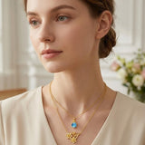 14K Gold Birthstone Birth Flower  Pendant Necklace Birthday Jewelry Gifts for Women
