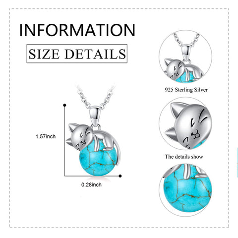 Sterling Silver Turquoise Larimar Labradorite Moss Agate Blue Sandstone  Cat Pendant Necklace