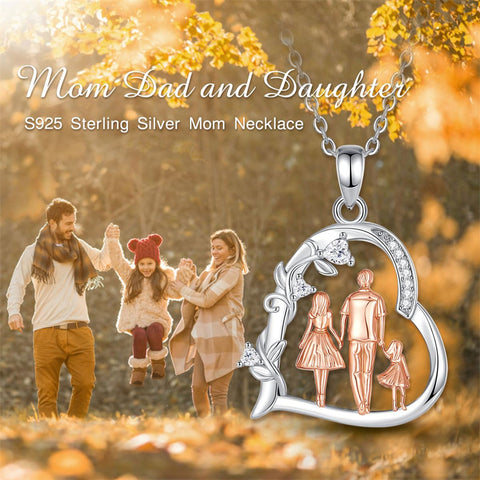 Sterling Silver Cubic Zirconia Mother Daughter Father Daughter Pendant Necklace