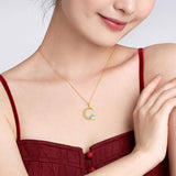 10K 14K 18K Yellow Gold Moonstone Moissanite Moon and Star Necklace Birthday Anniversary Jewelry Gift for Her