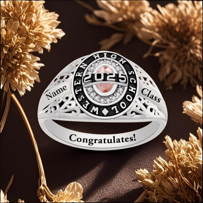 Sterling Silver Personalized Birthstone Engraved Class Ring High Schoo ...