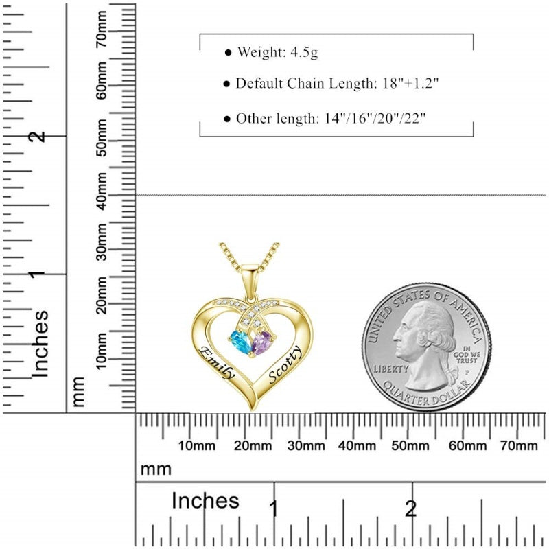 14K Gold 2  Simulated Birthstone Personalized Engraved Pendant Necklace for Women