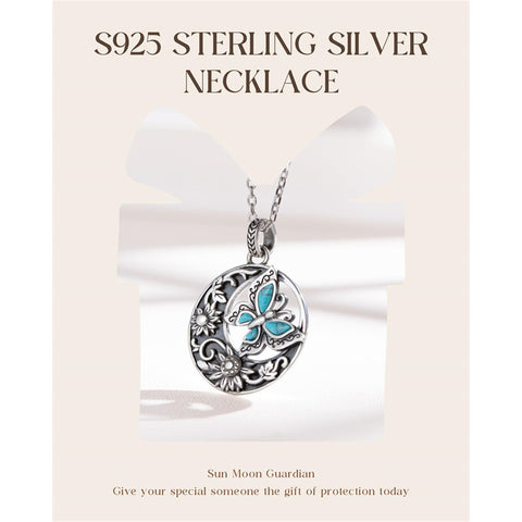 Sterling Silver Turquoise Sunflower Butterfly Pendant Necklace