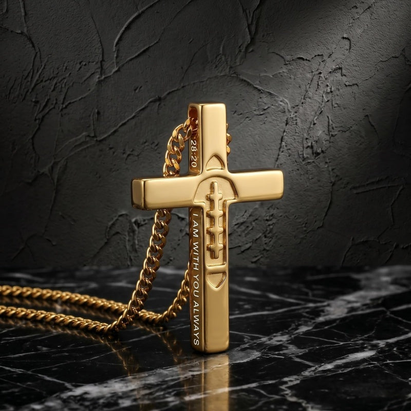 14K Gold Plated Soccer Football Basketball Baseball Cross  with Bible Verses Religious Pendant Necklace for Men