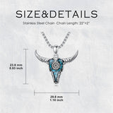 Sterling Silver Turquoise Cow Skull Pendant Necklace