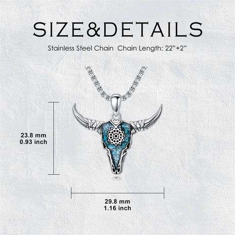 Sterling Silver Turquoise Cow Skull Pendant Necklace