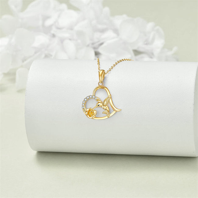 14K Gold Hummingbird Necklace Jewelry for Women Bird Daisy Pendant Necklace Gifts for Girls