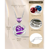 Sterling Silver Thornless Pulse Heart Birthstone  Rose Pendant Necklace