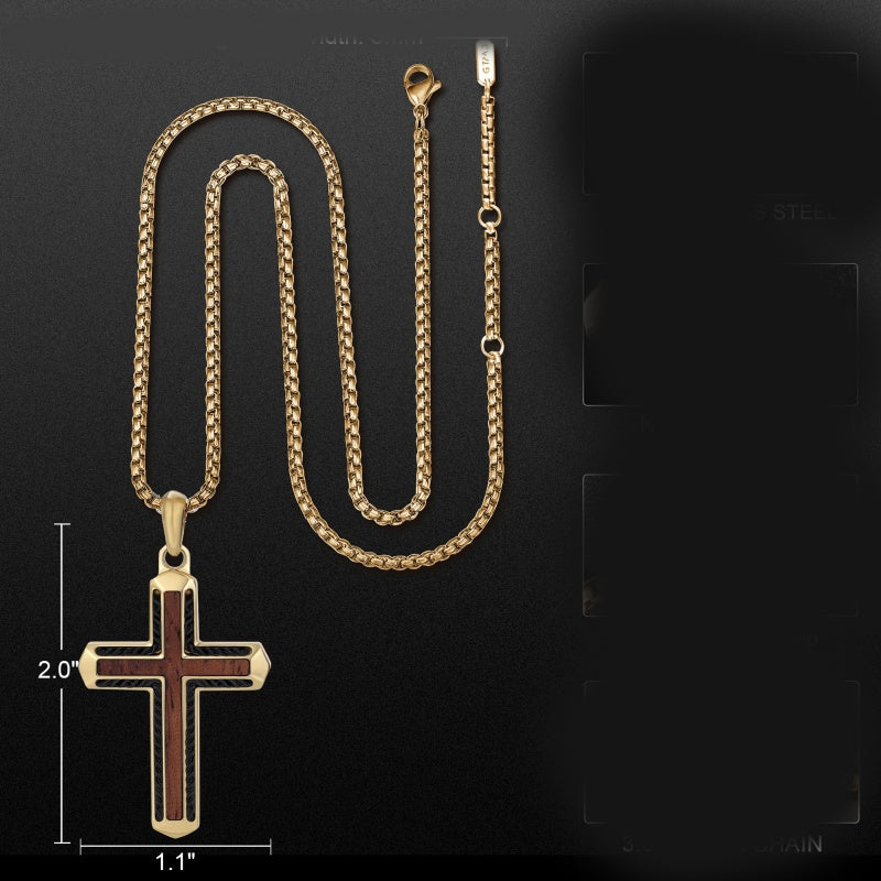 14K Gold Plated Wooden Cross Necklace Jewelry Gift for Him