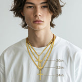 14K Gold Plated Cross Necklace with Cuban Chain for Men