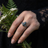 Sterling Silver 10K 14K  18K Gold Personalized Engraved Moss Agate Gothic Promise Wedding Engagement Black Ring Set
