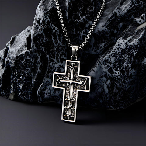 Sterling Silver Cross Christian Pendant Necklace for Men