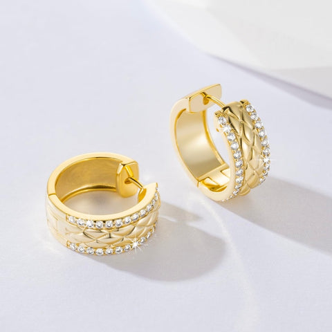 14K Gold Plated Cubic Zirconia Encrusted Mesh Huggie Hoops Earring for Women